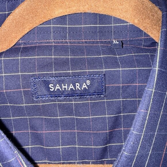New Men's Sahara Casual Short Sleeve Shirt Navy Blue Checkered Size XL - Picture 6 of 7